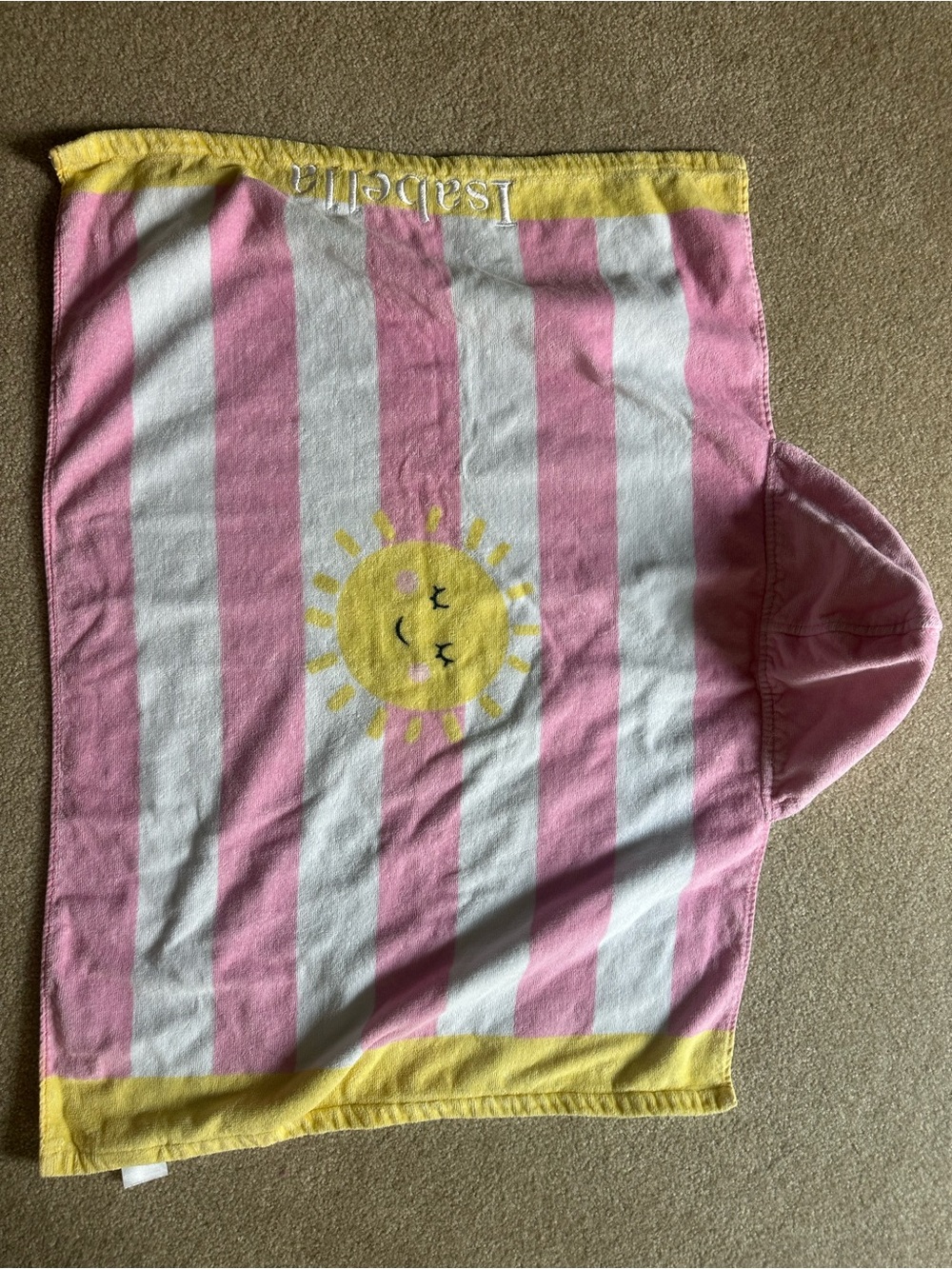 Pottery Barn Kids rugby stripe baby hooded towel upf 50+ Isabella Embroidery